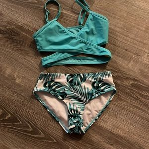 Girls tropical print wrap Bikini swimsuit👙